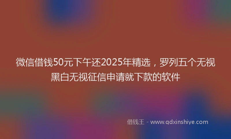 微信借钱50元下午还2025年精选，罗列五个无视黑白无视征信申请就下款的软件