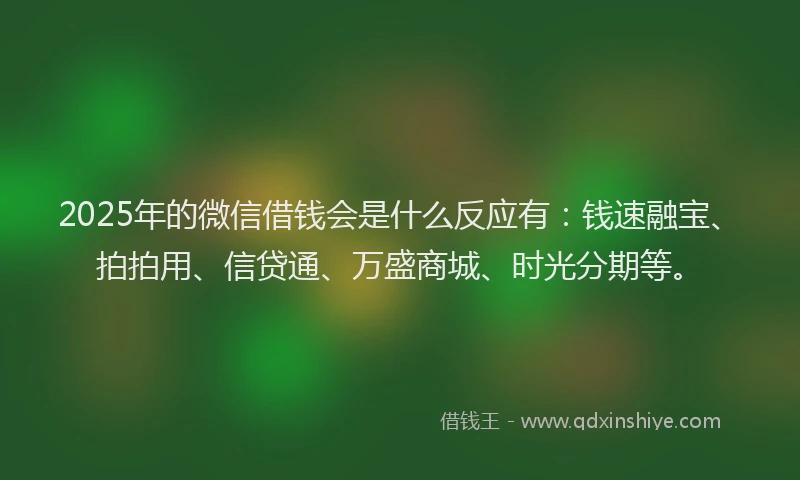 2025年的微信借钱会是什么反应有：钱速融宝、拍拍用、信贷通、万盛商城、时光分期等。