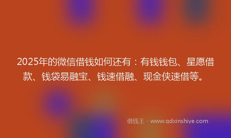 2025年的微信借钱如何还有：有钱钱包、星愿借款、钱袋易融宝、钱速借融、现金侠速借等。