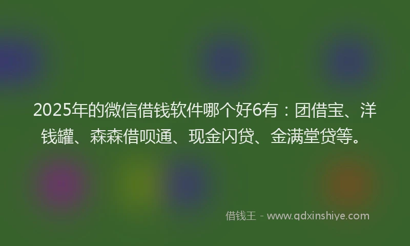 2025年的微信借钱软件哪个好6有：团借宝、洋钱罐、森森借呗通、现金闪贷、金满堂贷等。