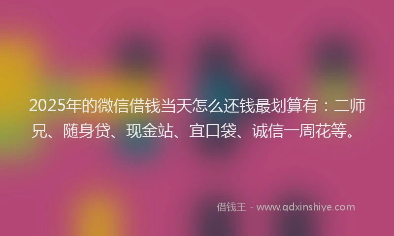 2025年的微信借钱当天怎么还钱最划算有：二师兄、随身贷、现金站、宜口袋、诚信一周花等。