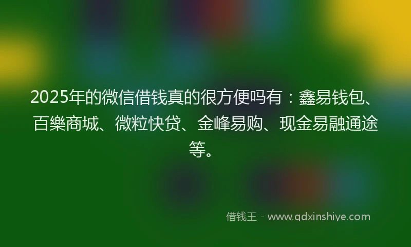 2025年的微信借钱真的很方便吗有：鑫易钱包、百樂商城、微粒快贷、金峰易购、现金易融通途等。