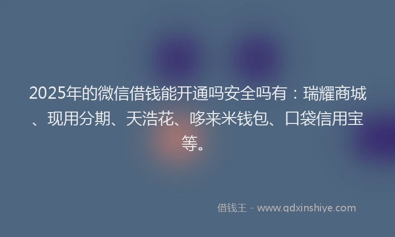 2025年的微信借钱能开通吗安全吗有：瑞耀商城、现用分期、天浩花、哆来米钱包、口袋信用宝等。