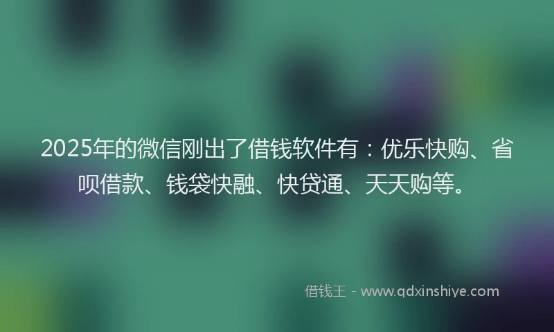 2025年的微信刚出了借钱软件有：优乐快购、省呗借款、钱袋快融、快贷通、天天购等。