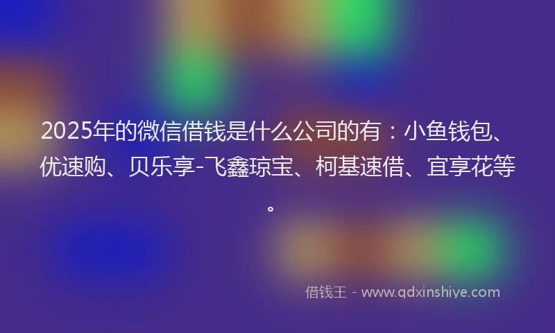 2025年的微信借钱是什么公司的有：小鱼钱包、优速购、贝乐享-飞鑫琼宝、柯基速借、宜享花等。