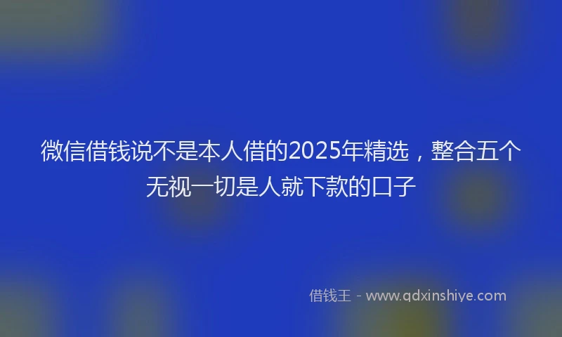微信借钱说不是本人借的2025年精选，整合五个无视一切是人就下款的口子