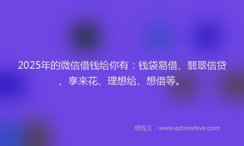 2025年的微信借钱给你有：钱袋易借、翡翠信贷、享来花、理想给、想借等。