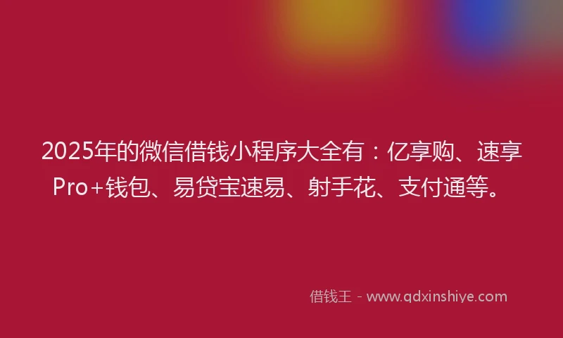 2025年的微信借钱小程序大全有：亿享购、速享Pro+钱包、易贷宝速易、射手花、支付通等。