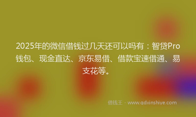 2025年的微信借钱过几天还可以吗有：智贷Pro钱包、现金直达、京东易借、借款宝速借通、易支花等。