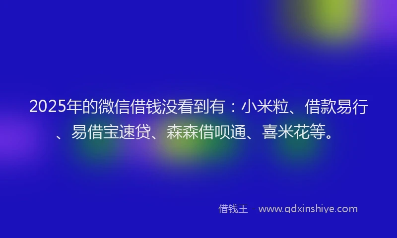 2025年的微信借钱没看到有：小米粒、借款易行、易借宝速贷、森森借呗通、喜米花等。