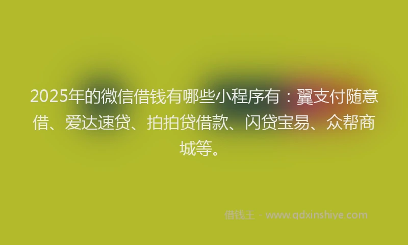 2025年的微信借钱有哪些小程序有：翼支付随意借、爱达速贷、拍拍贷借款、闪贷宝易、众帮商城等。