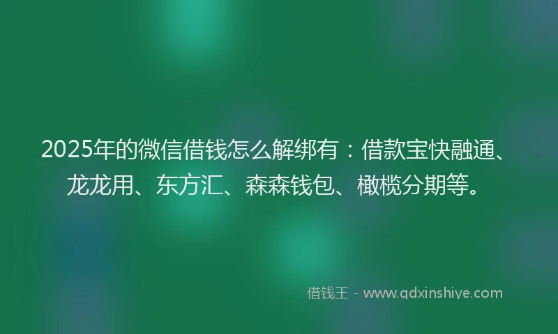 2025年的微信借钱怎么解绑有：借款宝快融通、龙龙用、东方汇、森森钱包、橄榄分期等。