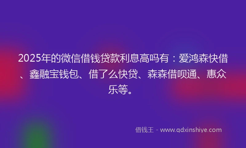 2025年的微信借钱贷款利息高吗有：爱鸿森快借、鑫融宝钱包、借了么快贷、森森借呗通、惠众乐等。