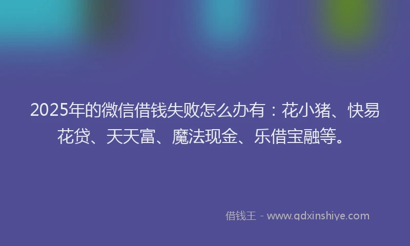 2025年的微信借钱失败怎么办有：花小猪、快易花贷、天天富、魔法现金、乐借宝融等。