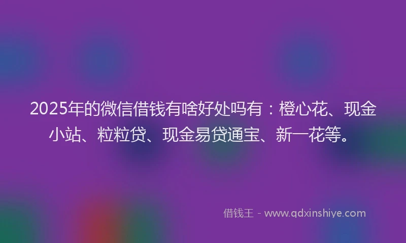 2025年的微信借钱有啥好处吗有：橙心花、现金小站、粒粒贷、现金易贷通宝、新一花等。