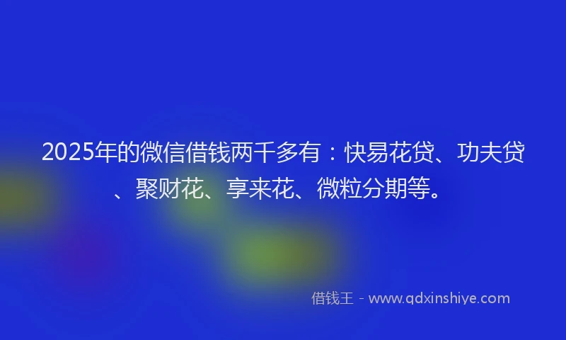 2025年的微信借钱两千多有：快易花贷、功夫贷、聚财花、享来花、微粒分期等。