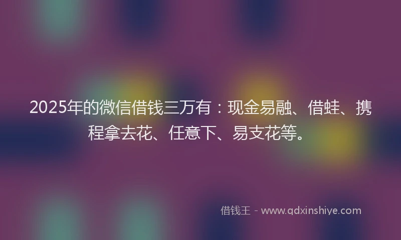 2025年的微信借钱三万有：现金易融、借蛙、携程拿去花、任意下、易支花等。