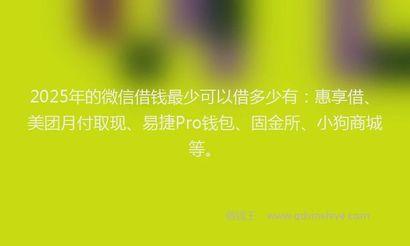 2025年的微信借钱最少可以借多少有：惠享借、美团月付取现、易捷Pro钱包、固金所、小狗商城等。