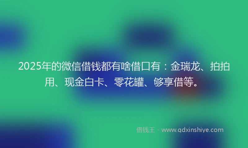 2025年的微信借钱都有啥借口有：金瑞龙、拍拍用、现金白卡、零花罐、够享借等。