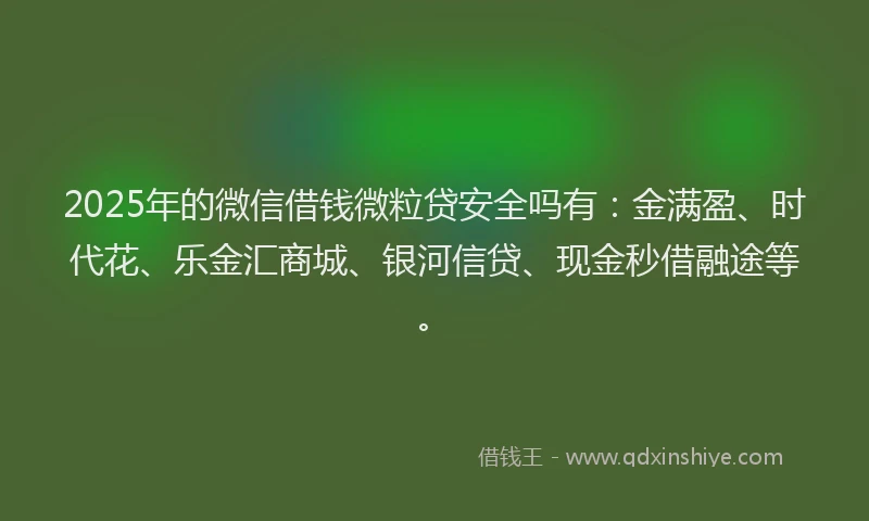 2025年的微信借钱微粒贷安全吗有：金满盈、时代花、乐金汇商城、银河信贷、现金秒借融途等。