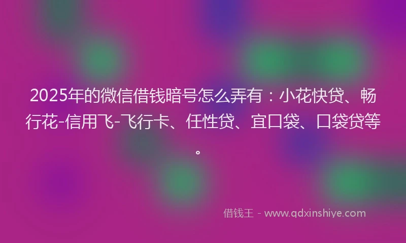 2025年的微信借钱暗号怎么弄有：小花快贷、畅行花-信用飞-飞行卡、任性贷、宜口袋、口袋贷等。