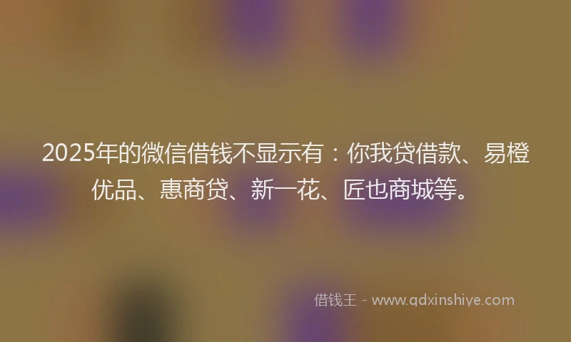 2025年的微信借钱不显示有：你我贷借款、易橙优品、惠商贷、新一花、匠也商城等。