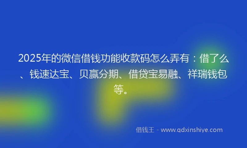 2025年的微信借钱功能收款码怎么弄有：借了么、钱速达宝、贝赢分期、借贷宝易融、祥瑞钱包等。