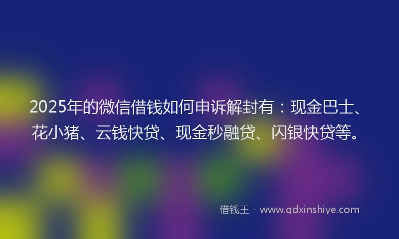2025年的微信借钱如何申诉解封有：现金巴士、花小猪、云钱快贷、现金秒融贷、闪银快贷等。