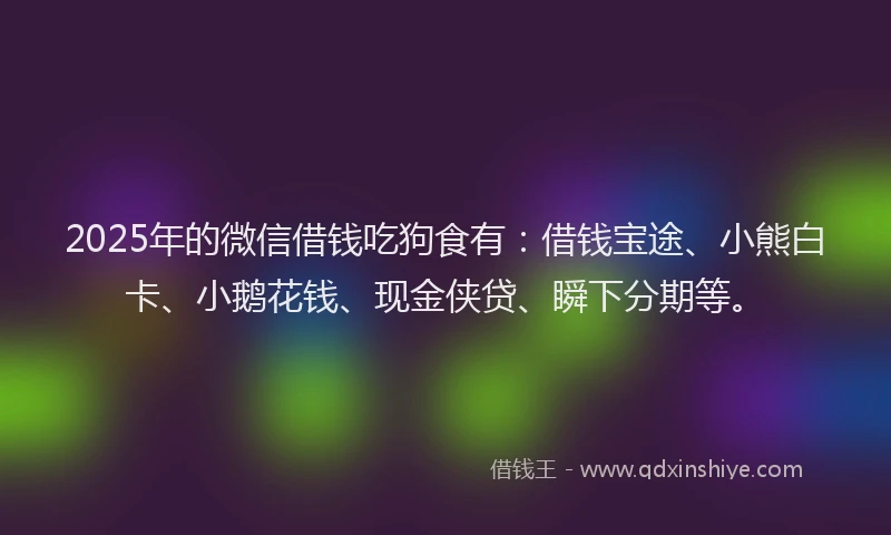 2025年的微信借钱吃狗食有：借钱宝途、小熊白卡、小鹅花钱、现金侠贷、瞬下分期等。