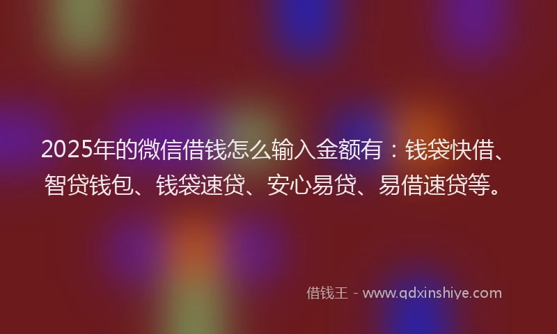 2025年的微信借钱怎么输入金额有：钱袋快借、智贷钱包、钱袋速贷、安心易贷、易借速贷等。