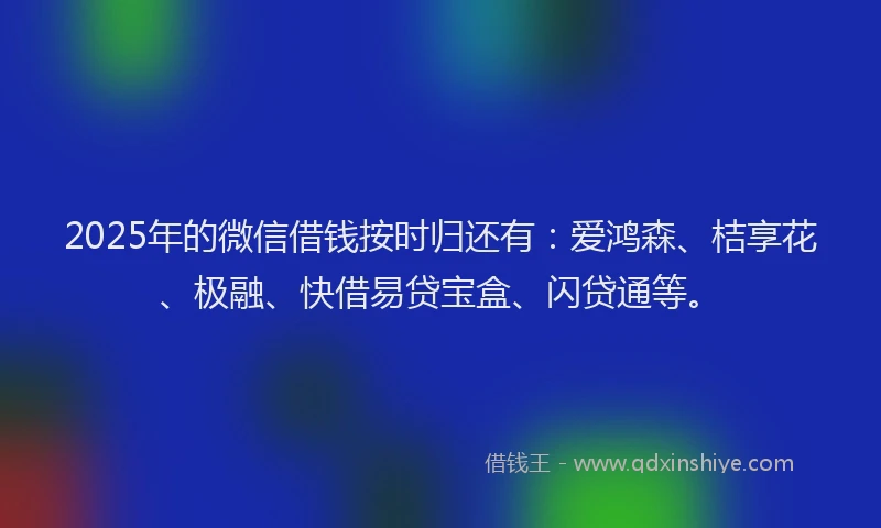 2025年的微信借钱按时归还有：爱鸿森、桔享花、极融、快借易贷宝盒、闪贷通等。