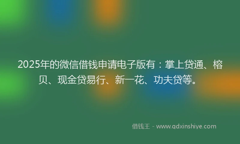 2025年的微信借钱申请电子版有：掌上贷通、榕贝、现金贷易行、新一花、功夫贷等。