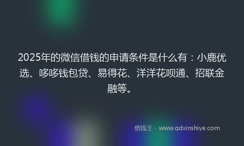 2025年的微信借钱的申请条件是什么有：小鹿优选、哆哆钱包贷、易得花、洋洋花呗通、招联金融等。