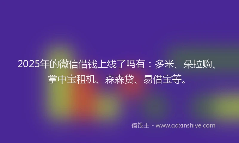 2025年的微信借钱上线了吗有：多米、朵拉购、掌中宝租机、森森贷、易借宝等。