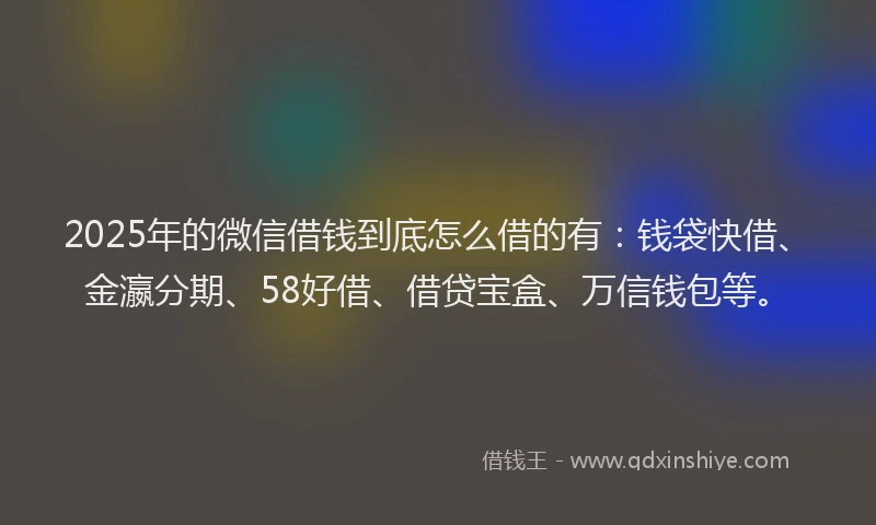 2025年的微信借钱到底怎么借的有：钱袋快借、金瀛分期、58好借、借贷宝盒、万信钱包等。