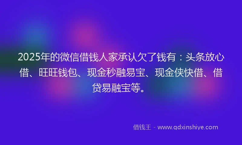 2025年的微信借钱人家承认欠了钱有：头条放心借、旺旺钱包、现金秒融易宝、现金侠快借、借贷易融宝等。
