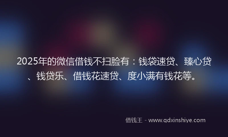 2025年的微信借钱不扫脸有：钱袋速贷、臻心贷、钱贷乐、借钱花速贷、度小满有钱花等。
