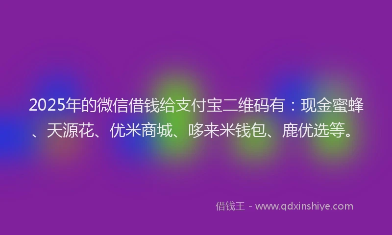 2025年的微信借钱给支付宝二维码有：现金蜜蜂、天源花、优米商城、哆来米钱包、鹿优选等。