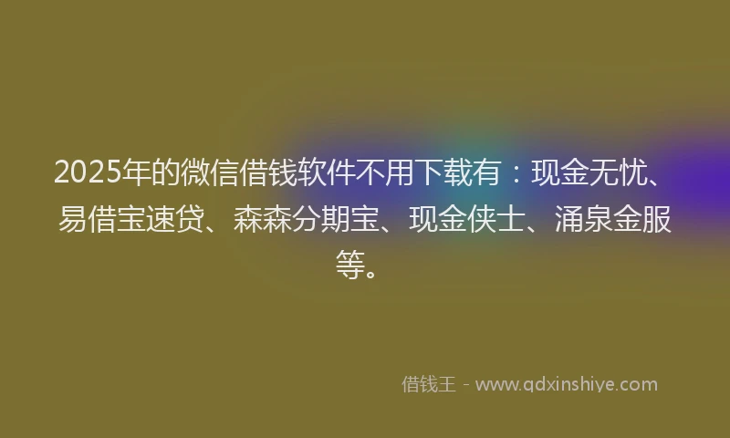 2025年的微信借钱软件不用下载有：现金无忧、易借宝速贷、森森分期宝、现金侠士、涌泉金服等。