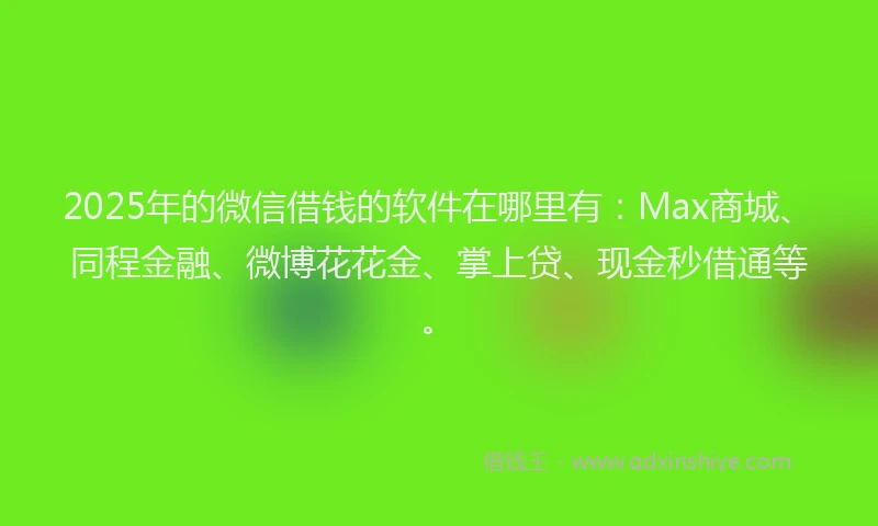 2025年的微信借钱的软件在哪里有：Max商城、同程金融、微博花花金、掌上贷、现金秒借通等。