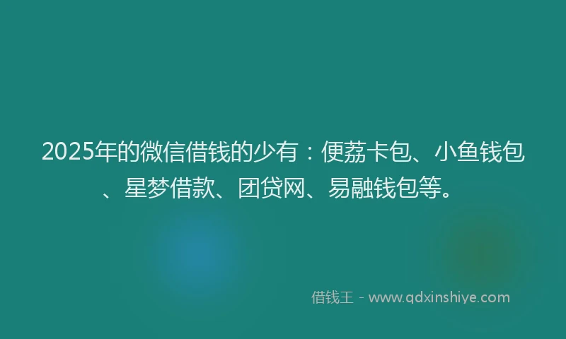 2025年的微信借钱的少有：便荔卡包、小鱼钱包、星梦借款、团贷网、易融钱包等。