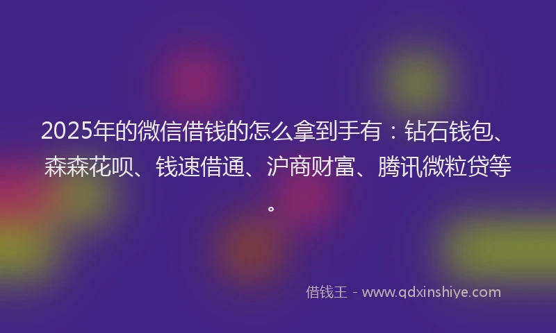 2025年的微信借钱的怎么拿到手有：钻石钱包、森森花呗、钱速借通、沪商财富、腾讯微粒贷等。