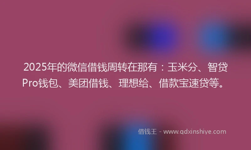 2025年的微信借钱周转在那有：玉米分、智贷Pro钱包、美团借钱、理想给、借款宝速贷等。