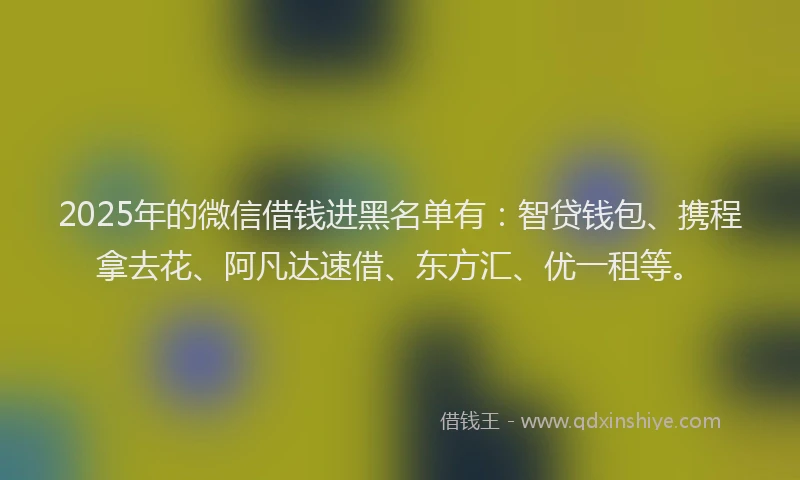 2025年的微信借钱进黑名单有：智贷钱包、携程拿去花、阿凡达速借、东方汇、优一租等。