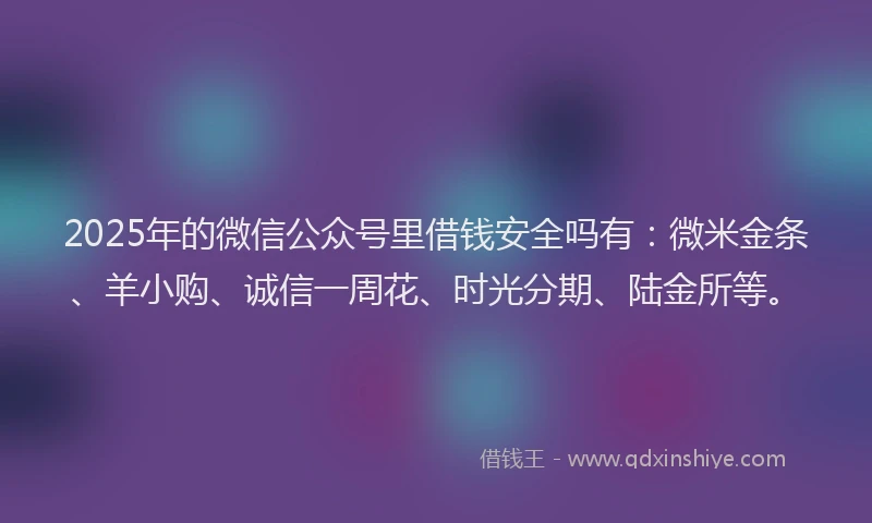 2025年的微信公众号里借钱安全吗有：微米金条、羊小购、诚信一周花、时光分期、陆金所等。