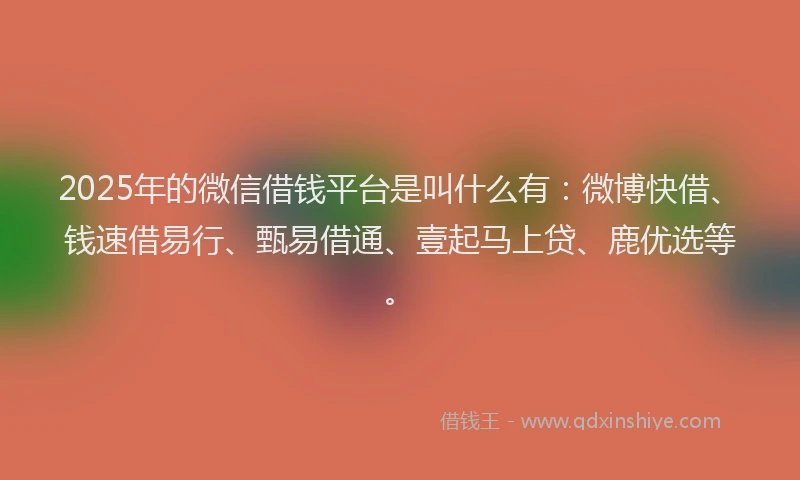 2025年的微信借钱平台是叫什么有：微博快借、钱速借易行、甄易借通、壹起马上贷、鹿优选等。