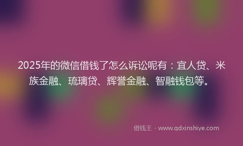2025年的微信借钱了怎么诉讼呢有：宜人贷、米族金融、琉璃贷、辉誉金融、智融钱包等。