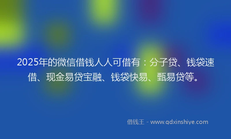 2025年的微信借钱人人可借有：分子贷、钱袋速借、现金易贷宝融、钱袋快易、甄易贷等。