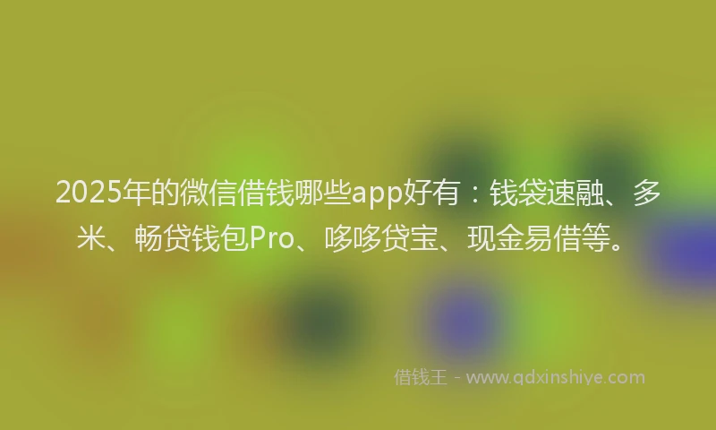 2025年的微信借钱哪些app好有：钱袋速融、多米、畅贷钱包Pro、哆哆贷宝、现金易借等。