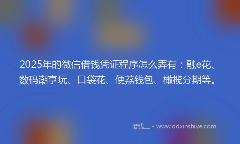 2025年的微信借钱凭证程序怎么弄有：融e花、数码潮享玩、口袋花、便荔钱包、橄榄分期等。
